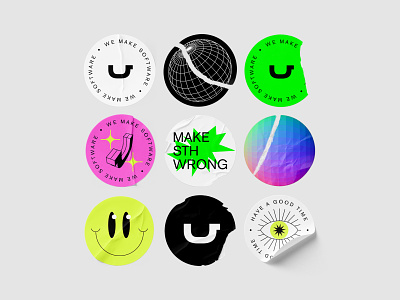 Brand Stickers agency black brand branding clean colors design digital eye icons illustration lines logo mockup smile stickers vector