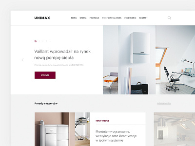 Unimax Website architecture clean design heating home page industry interior menu news photo products search slide ui unimax ux web webdeisgn webdesign white
