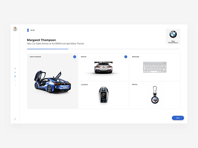 Dashboard Game 02 blue bmw campaign cards cars clean dashboard dealer employer branding fullscreen gamification icons menu modern online game simply ui ui ux ux designer white