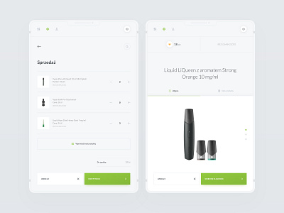 ESW - Product Details app application basket clean dashboard dashboard design design details filters flow green menu products rewards sales management shopping cart tab tablets ui ux