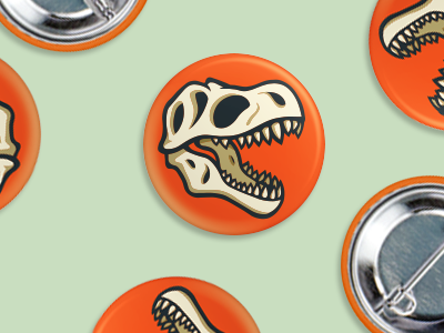 Buttons! bones button design dino dinosaur fossil illustration logo rex skull sticker tyrannosaurus