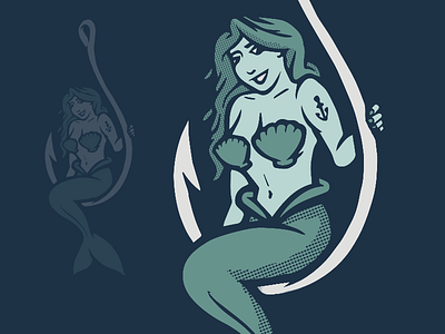 Fresh Catch beach fish hook mermaid nautical ocean pinup