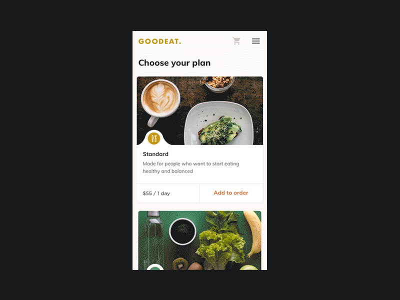 Choosing a meal plan design mobile animation prototype ui ux web