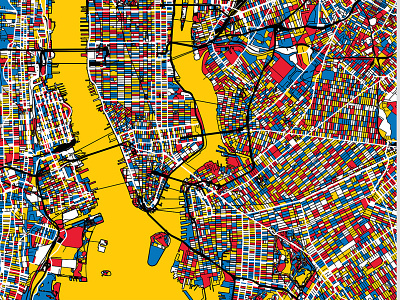 Mondrian style New york city art creative map(red blue yellow). art blue city creative design graphic design illustration map modern mondrian new york red vector yellow
