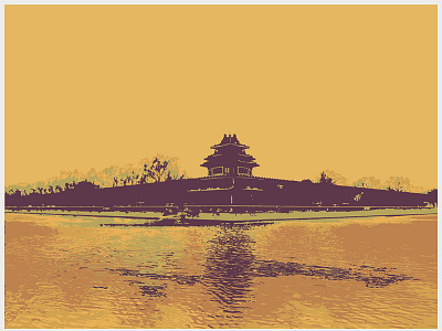 Woodcut style Corner Tower of Forbidden City landscape