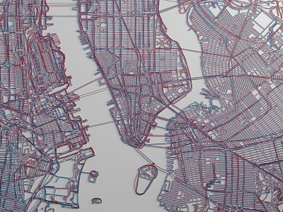 new york city map 3d art blue creative design graphic design illustration line map modern new york red
