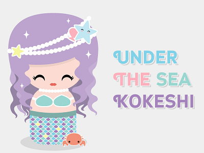 Under The Sea Kokeshi crab doll japanese kawaii kokeshi mermaid pearl seashell starfish