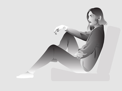Grey character concept design flat girl hand illustration portrait portrait illustration poster art sit stay home vector woman