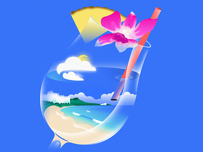 Blue Hawaii - Oahu - Cocktail blue cocktail concept cup design editorial flat glass hawaii honolulu illustration island ocean palm palms pineapple sea travel travelling water