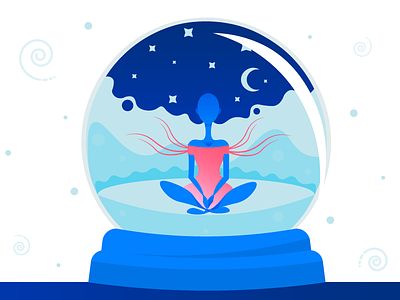 Girl in her world character design dream dreaming flat floating girl illustration meditation moon snowball world