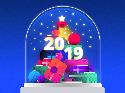 New Year 2019 2019 christmas flat gift gifts happy holidays happy new year holidays illustration new year new year 2019 snow globe tree