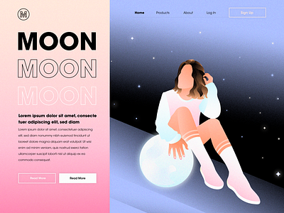 Moon concept design faceless girl grain illustration landing landingpage moon moonlight moonshine web webdesign website website concept woman