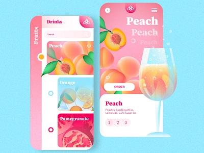 Peach cocktail design drink drinks food glass grain illustration mobile mobile app oranges peaches pomegranate slice user interface