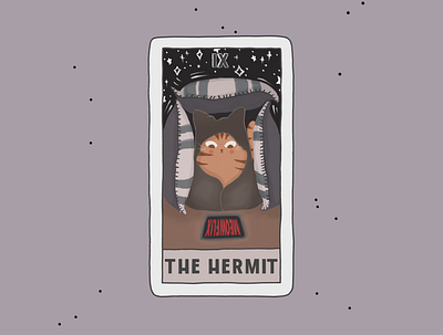 The Hermit advertisement art branding card cards cartoon cat comic design graphic illustration logo poster procreate tarot