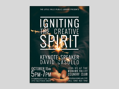 Igniting the Creative Spirit advertisement creatiive design flyer fundraiser igniting poster spark spirit work