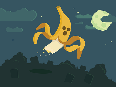 I ain't afraid of no (banana) ghost! banana bandit hustler ghost illustration illustrator moon night vector vector art why