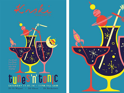 Tunes 'n' Tonic 60s beat cocktails drinks party poster vinyl vinylsmorefun