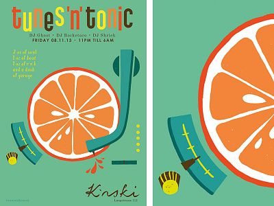 Tunes 'n' Tonic 60s beat citrus cocktails dj drinks orange party poster vinyl vinylsmorefun