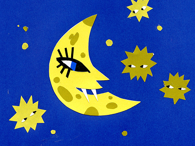 moonshine character characterdesign collage cutpaper illo illustration moon night paper paperart stars