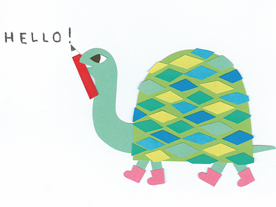 hello! character characterdesign collage cutpaper illo letter paper turtle