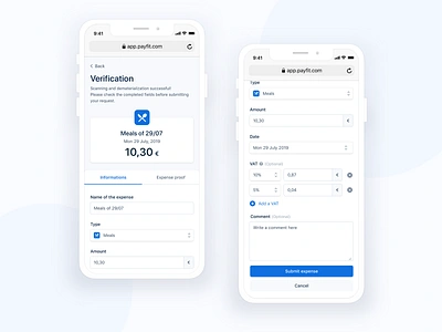Verification on Mobile amount banner expense feature form interface mobile ocr payfit responsive scanning submit ui ux verification