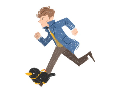 Newt running with Niffler 2d animation gif