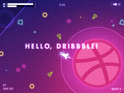 Hello, Dribbble! art debut design dribbble first flat invitation minimal neon space ui