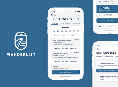 Wanderlist - A travel itinerary builder app branding logo mockup product design travel app ui ui design ux ui ux design wireframe