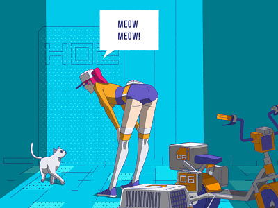 MEOW 2d adobe illustrator blue cat character design cyberpunk illustration vector xhyle