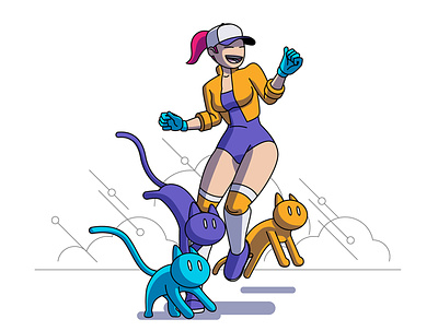 RUNNING 2d adobe illustrator cats color curvygirl cyberpunk illustration redhair vector xhyle