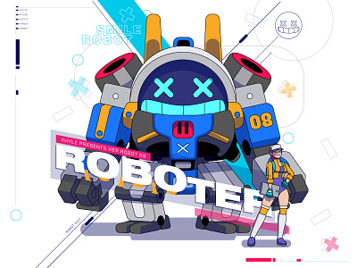 SMILE ROBOT 2d adobe illustrator beauty color cyberpunk design illustration redhair robot vector xhyle