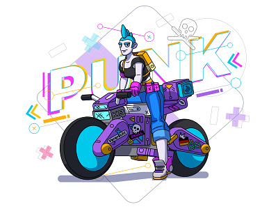 PUNK 2d adobe illustrator cyberpunk decals design girl graphic design illustration moto punk vector xhyle