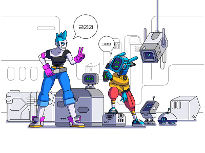 DEAL 2d adobe illustrator cyberpunk illustration punk robot vector xhyle
