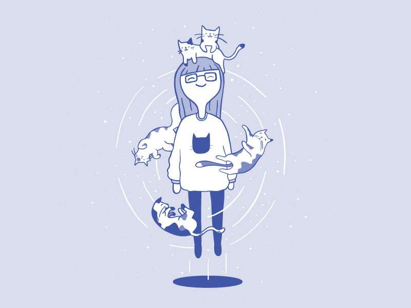 CATS blue cat cat lady cat sweater cats of dribble character crazy cat lady illustration