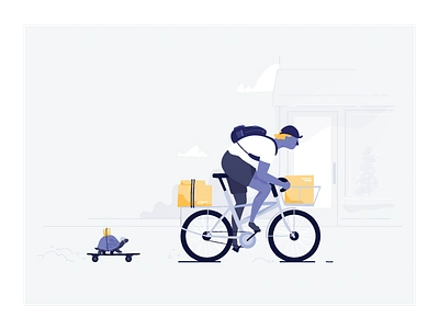 On Demand Deliveries bicycle bike biking boxes character deliveries illustration ondemand shopify skateboard turtle