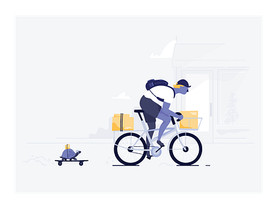 On Demand Deliveries bicycle bike biking boxes character deliveries illustration ondemand shopify skateboard turtle