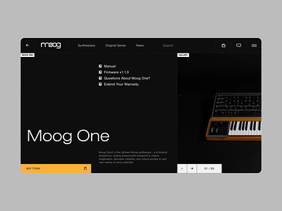 Moog Music – Product Page black bold design e-commerce horizontal layout moog music pdp product product page sounds typography ui website