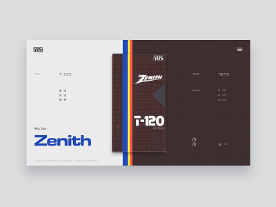 VHS Tribute - Zenith T-120 blue colors dark grey grid light red tribute typography ui vintage website yellow