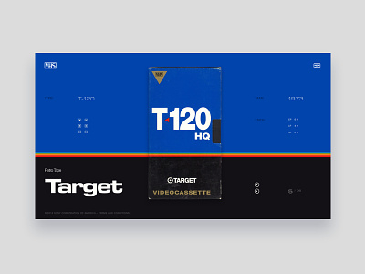 VHS Tribute - Target T-120 HQ colors dark grey lines red tribute typography ui vintage website yellow