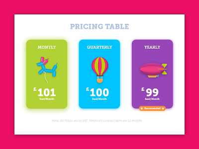 Pricing Table air airship ballon pricing table