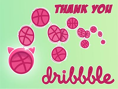 Thank You Dribbble ball cat debut highlight illustration pink shadow vector