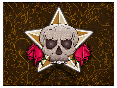 Skull Roses Bg crack flowers illustration pattern red rose roses skull star stars vector