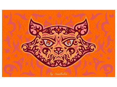 Cat Mask Orange Bg big cat eyes illustration orange shapes tribal vector