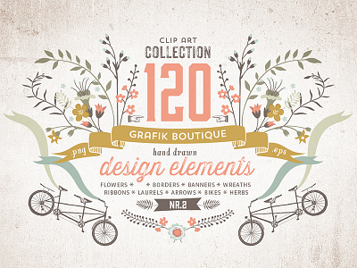 Tandem Bicycle. Vector clip art set. bicycle for two botanical color palette diy invitation florals flowers party decoration stationery clip art tandem bicycle vector images vintage bicycle wreath