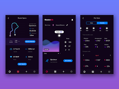 RouteHit / Custom paths for running amoled comparing compose exercise fitness graph path route run stats ui ux