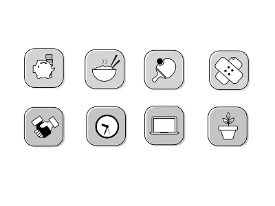 Icons benefit culture flexible health healthy hours lunch pingpong salary workplace