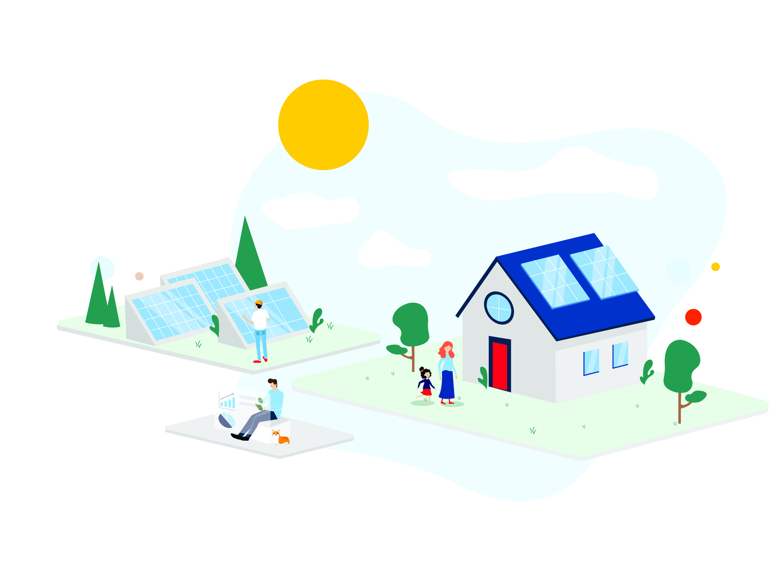 Solar business character data illustration solar solar energy solar panel sunlight timemanaging