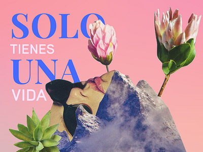 Solo Tienes Una Vida collage color design hand crafted nature pink typography woman