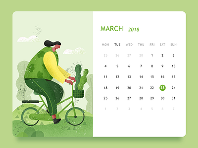 calendar on march ride a bike spring ui 插图 日历 设计