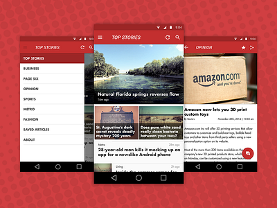 News Reader App android app articles design feed flat google material design menu news ui